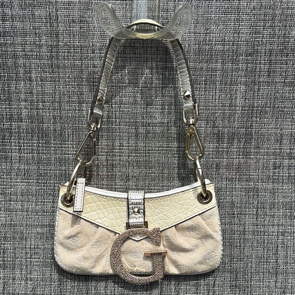 Guess Handbags - GUESS Vintage Y2K Canvas Logo Snake Print Gold Cream Mini Bag